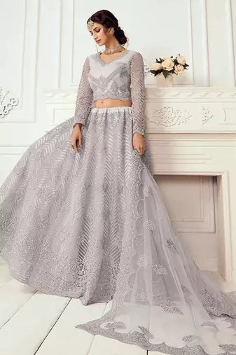 Light Purple Net Floor Length Lehenga with Stone embroidery For Women's
