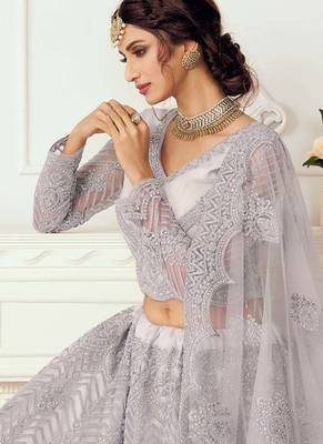 Light Purple Net Floor Length Lehenga with Stone embroidery For Women's 3