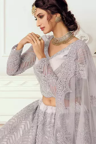 Light Purple Net Floor Length Lehenga with Stone embroidery For Women's