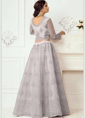 Light Purple Net Floor Length Lehenga with Stone embroidery For Women's 4