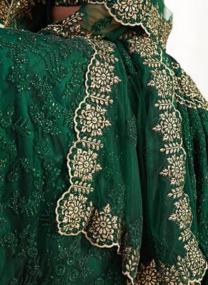 Green Net Silk Embroidered Bridesmaid Wedding Heavy Border Lehenga Choli For Women's 4