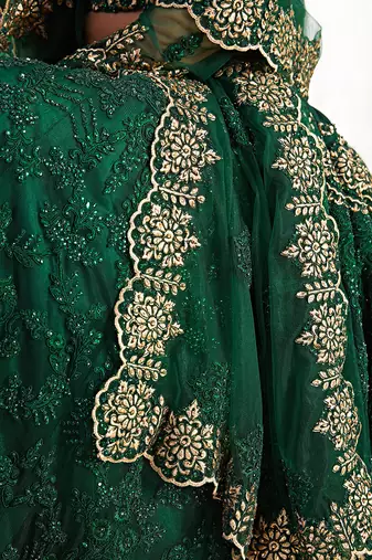 Green Net Silk Embroidered Bridesmaid Wedding Heavy Border Lehenga Choli For Women's