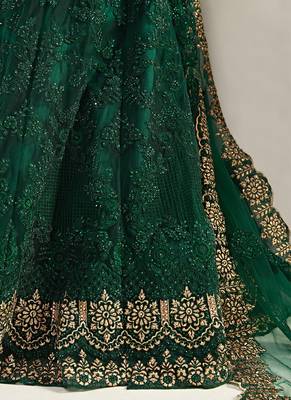Green Net Silk Embroidered Bridesmaid Wedding Heavy Border Lehenga Choli For Women's 5