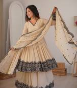 Beige Color Sharara Suit Suit Floral Kurti Set With Dupatta