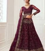 Dark Maroon Bridal Lehenga with Zari and Thread Embroidery Work 