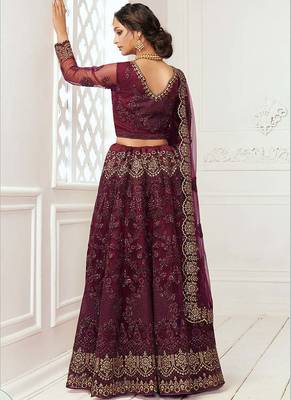 Dark Maroon Bridal Lehenga with Zari and Thread Embroidery Work  4