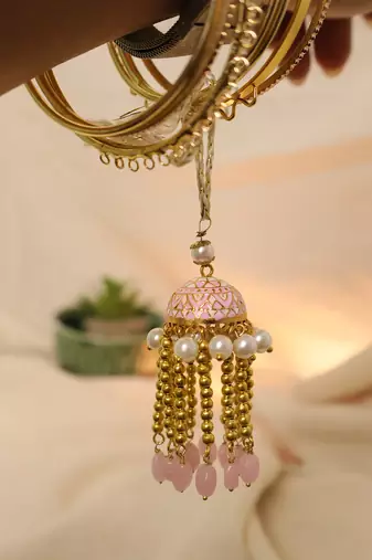 Blush pearl tassel bhai bhabhi rakhi lumba set with roli chawal capsules