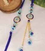 Blue evil eye bhai bhabhi rakhi lumba set with roli chawal capsules