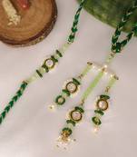 Emerald pearl bhai bhabhi rakhi lumba set with roli chawal capsules