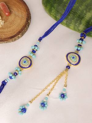 Blue evil eye bhai bhabhi rakhi lumba set with roli chawal capsules 4