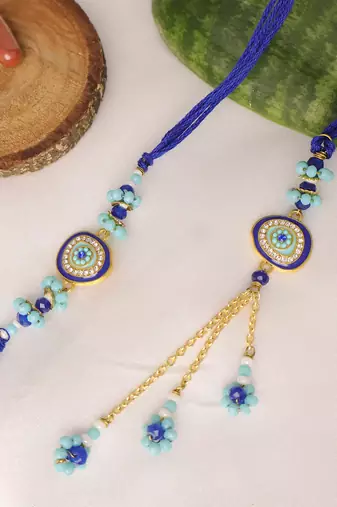 Blue evil eye bhai bhabhi rakhi lumba set with roli chawal capsules