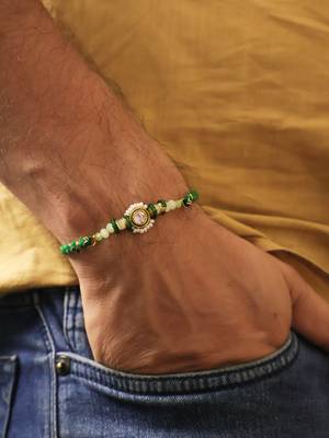 Emerald pearl bhai bhabhi rakhi lumba set with roli chawal capsules 3