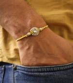 Pearl kundan halo designer rakhi with roli chawal capsules