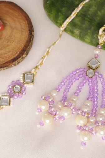 Lavender pearl bhai bhabhi rakhi lumba set with roli chawal capsules