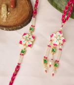 Pink floral pearl bhai bhabhi rakhi lumba set with roli chawal capsules