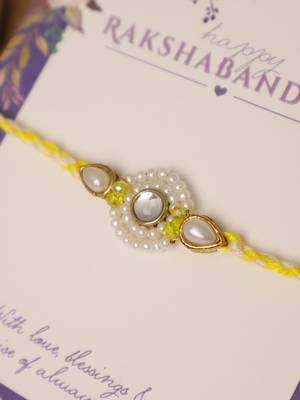 Pearl kundan halo designer rakhi with roli chawal capsules 3