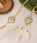Pastel kundan pearl bhai bhabhi rakhi lumba set with roli chawal capsules