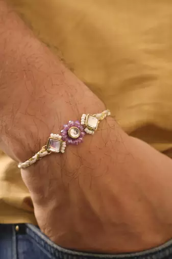 Lavender pearl bhai bhabhi rakhi lumba set with roli chawal capsules