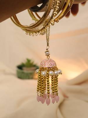 Blush pearl jhumki tassel designer lumba with roli chawal capsules 1