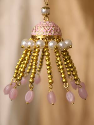 Blush pearl jhumki tassel designer lumba with roli chawal capsules 2