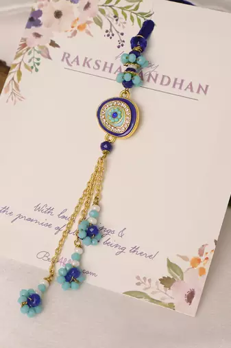 Blue evil eye floral tassel lumba with roli chawal capsules