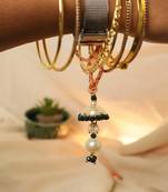 Teal floral pearl drop designer lumba with roli chawal capsules