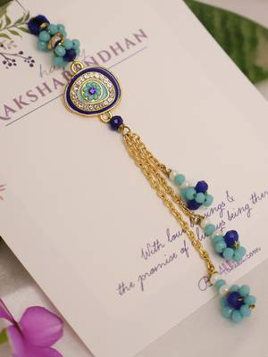 Blue evil eye floral tassel lumba with roli chawal capsules 3