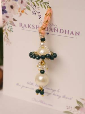 Teal floral pearl drop designer lumba with roli chawal capsules 2