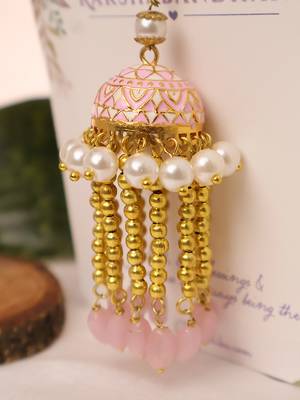 Blush pearl jhumki tassel designer lumba with roli chawal capsules 5
