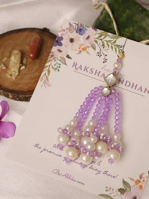 Lavender pearl tassel beaded designer lumba with roli chawal capsules 1