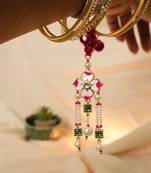 Pink floral pearl tassel designer lumba with roli chawal capsules