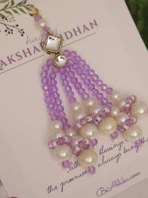 Lavender pearl tassel beaded designer lumba with roli chawal capsules 3