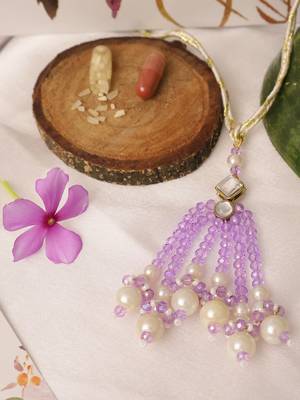 Lavender pearl tassel beaded designer lumba with roli chawal capsules 4