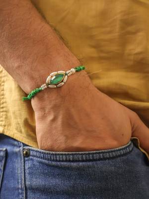 Emerald pearl marquise designer rakhi with roli chawal capsules 1