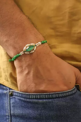 Emerald pearl marquise designer rakhi with roli chawal capsules