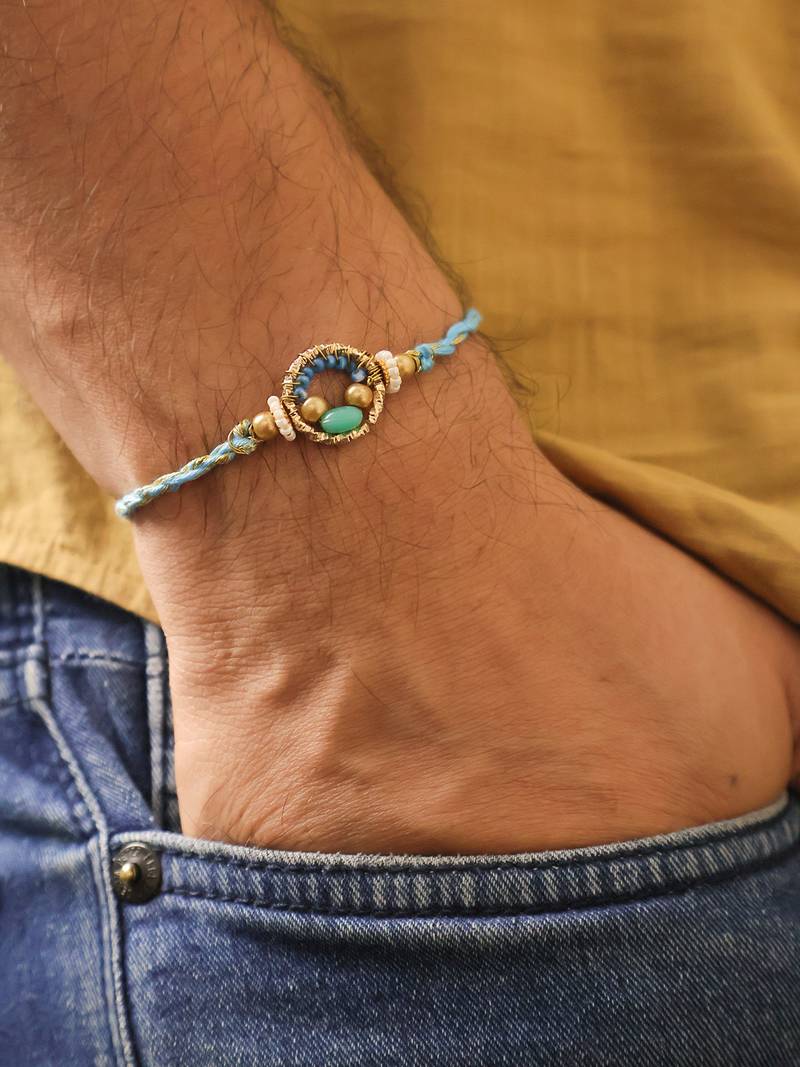 Sky blue crystal halo rakhi with roli chawal capsules