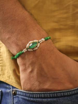 Emerald pearl marquise designer rakhi with roli chawal capsules 3