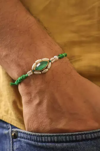Emerald pearl marquise designer rakhi with roli chawal capsules