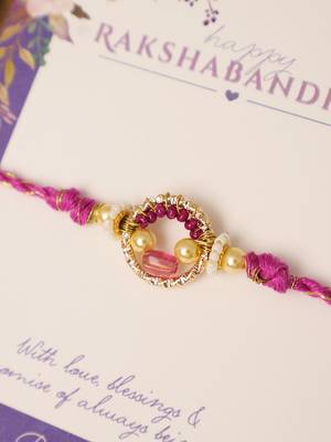 Purple crystal halo beaded rakhi with roli chawal capsules 4