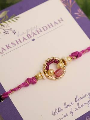 Purple crystal halo beaded rakhi with roli chawal capsules 5