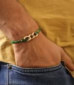 Golden chain green thread rakhi with roli chawal capsules