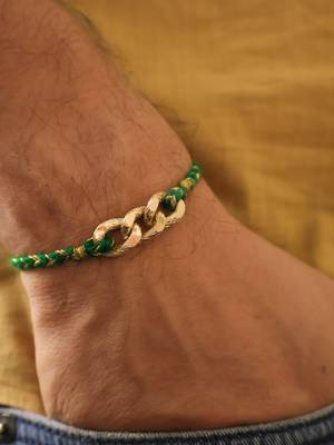 Golden chain green thread rakhi with roli chawal capsules 3