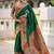 Green silk blend saree with peacock motif zari border