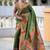 Mehendi silk blend saree with peacock motif zari border