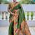 Mehendi silk blend saree with peacock motif zari border
