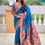 Skyblue silk blend saree with peacock motif zari border