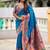 Skyblue silk blend saree with peacock motif zari border