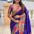 Violet silk blend saree with peacock motif zari border