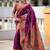 Wine silk blend saree with peacock motif zari border