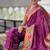 Wine silk blend saree with peacock motif zari border